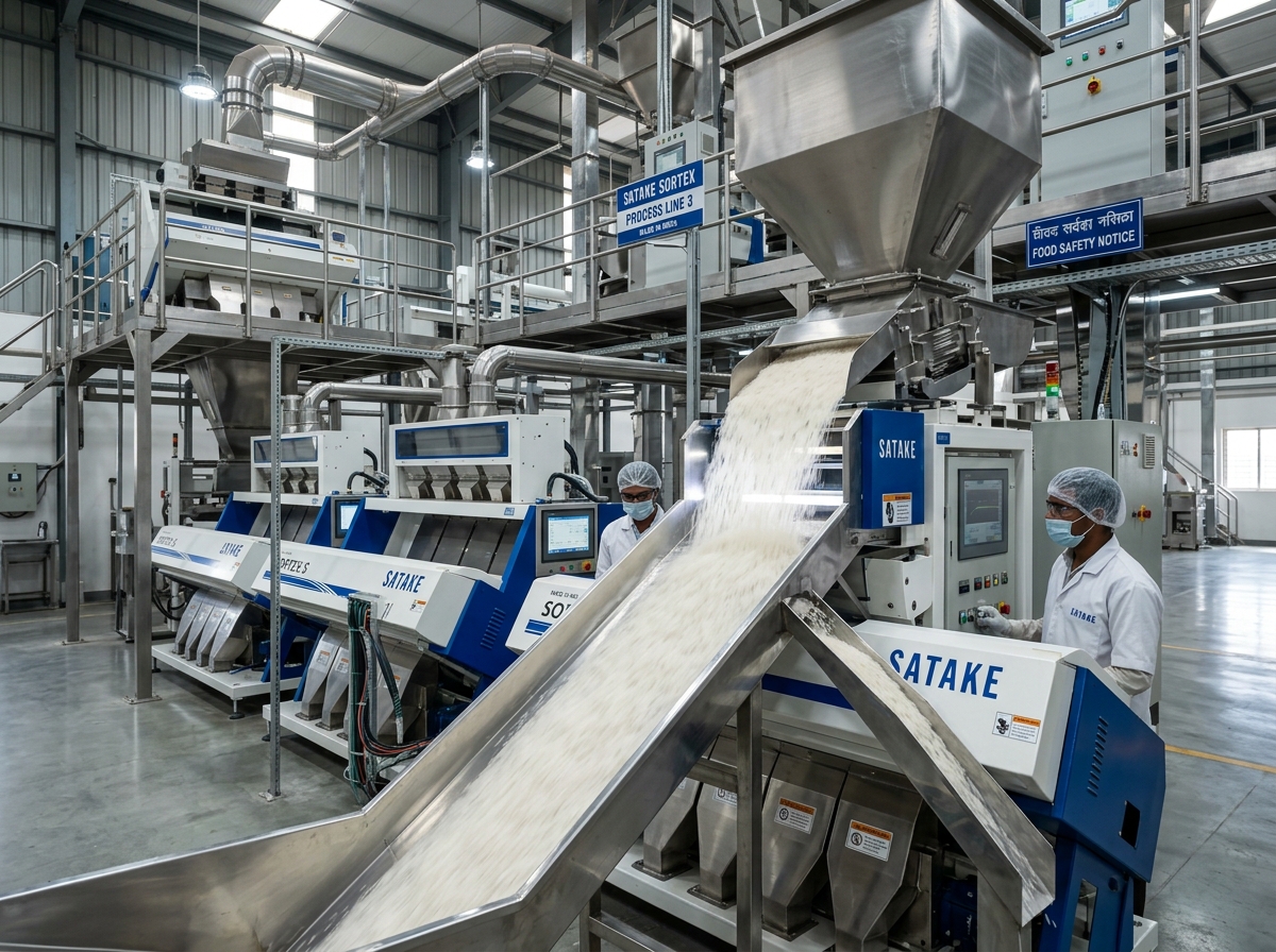 Optical color sorter used in rice processing